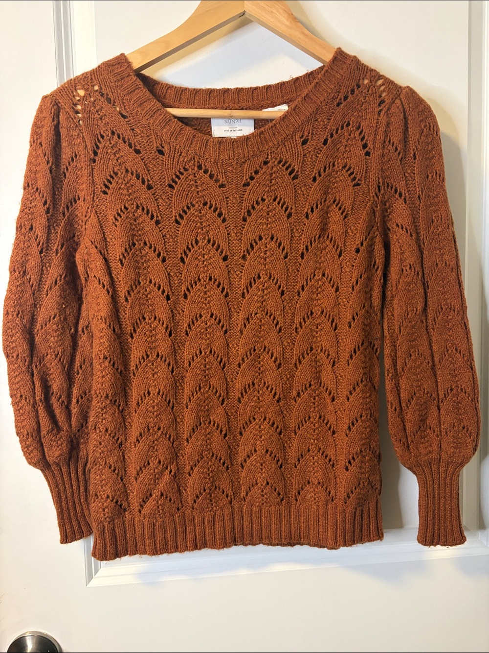 Numph Openwork Scoopneck Sweater in Rust Orange